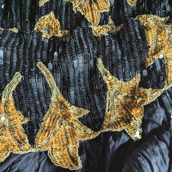 📼Stunning Vintage DOMINIQUE 3/4 sleeve sequin cascading leaf pattern dress - S - Picture 7 of 16
